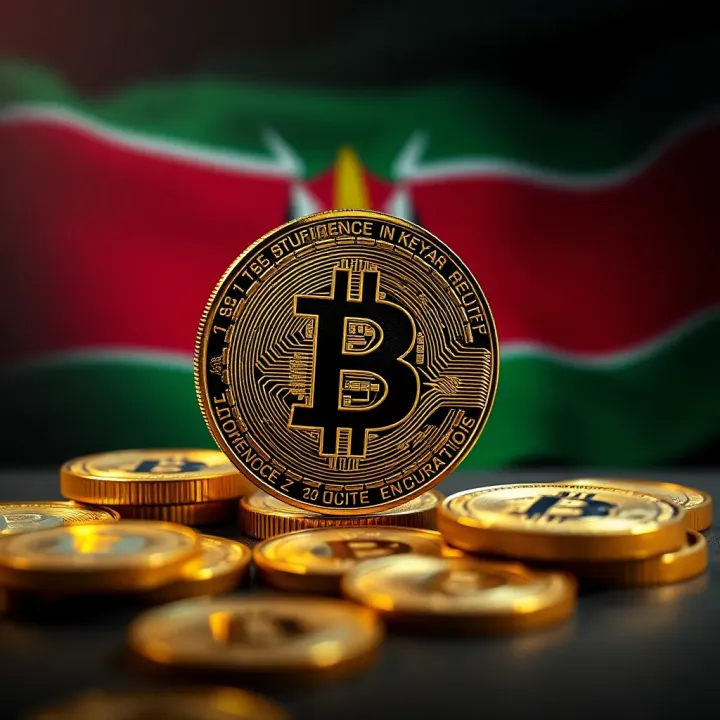 Visual representation of cryptocurrency coins with Kenyan flag in the background symbolizing crypto regulations in Kenya