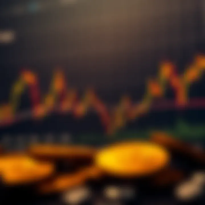 Graph showing Bitcoin price fluctuations against the US dollar with trend lines and market indicators