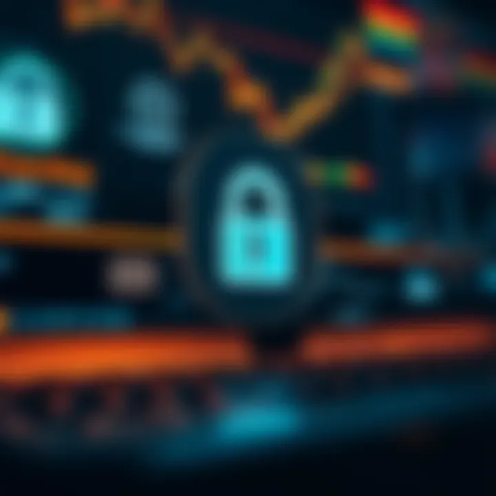 Secure digital interface showing encryption and user authentication symbols