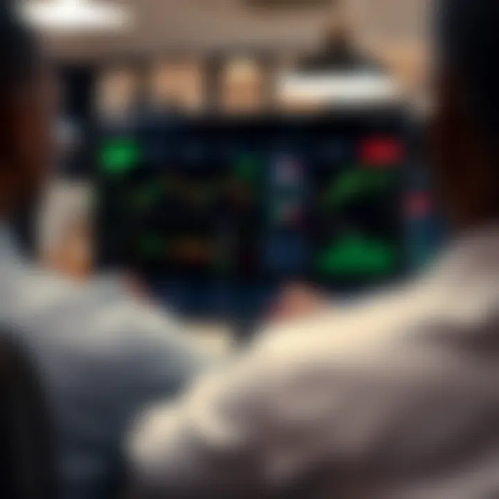 Dashboard view of a digital trading platform displaying charts, performance indicators, and trading options