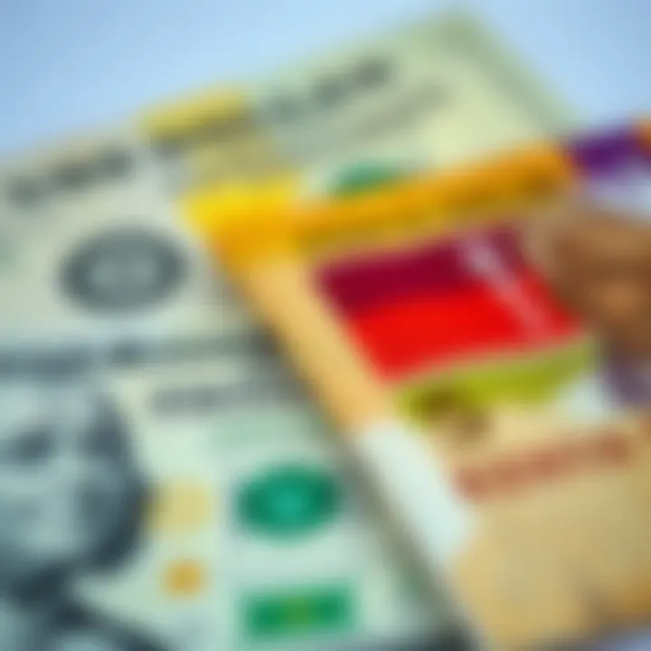 Close-up of US dollar banknotes and Kenyan shilling currency side by side