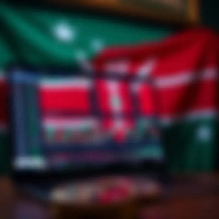 Digital screen showing cryptocurrency trading charts and graphs against Kenyan flag colors