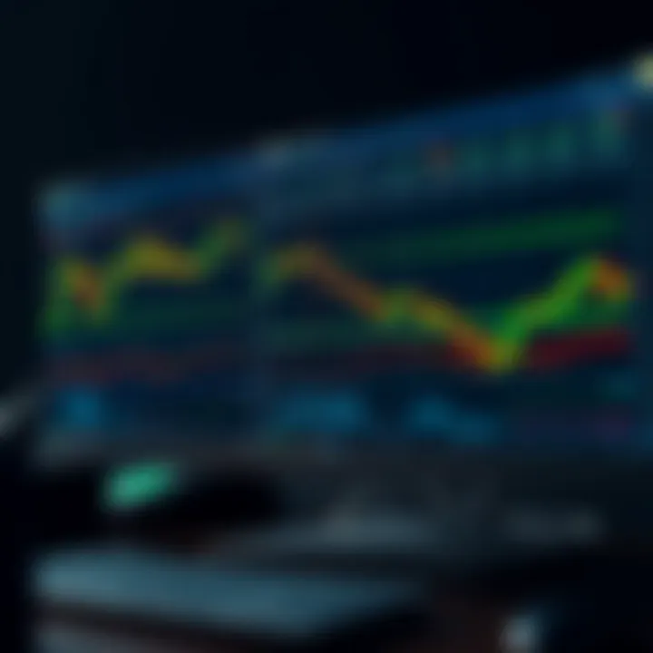 Digital interface showing binary trading charts and graphs on computer screen in a financial setting