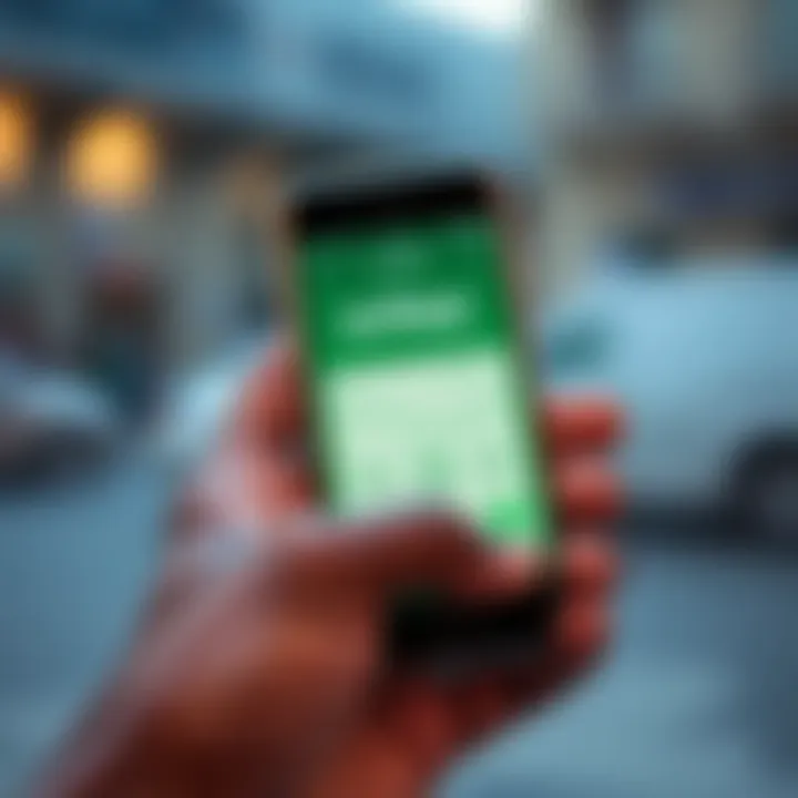 Mobile phone displaying M-Pesa mobile money app with Kenyan shilling currency symbols