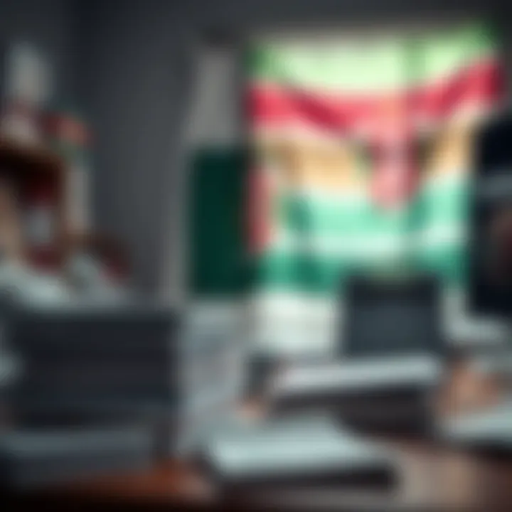 Forex PDF Guides and Educational Resources for Kenyan Traders Collection of forex PDF guides and educational materials neatly arranged on a desk with a Kenyan flag in the background