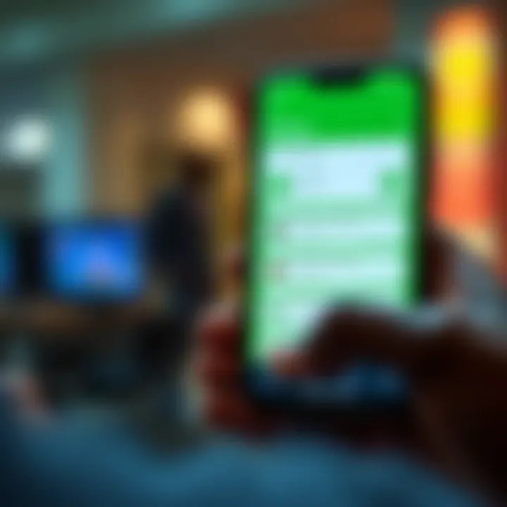 Mobile phone displaying M-Pesa app interface showing transaction options for forex trading