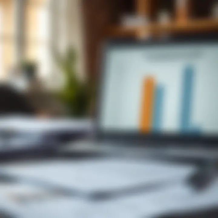 Financial documents and laptop displaying funding application details on desk