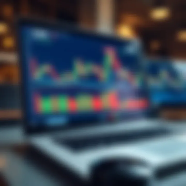 Laptop screen showing forex trading platform with candlestick charts and Kenyan shilling symbols