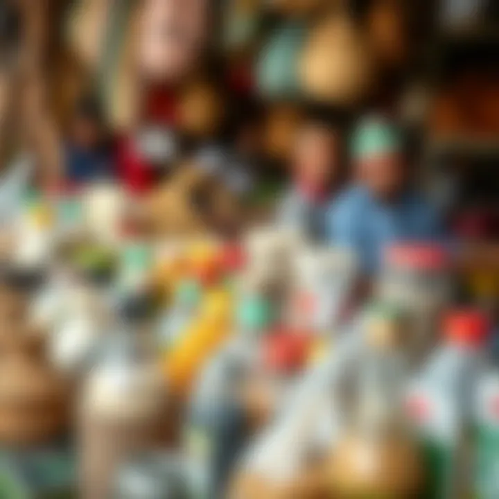 Variety of products displayed in a local market setting in East Africa