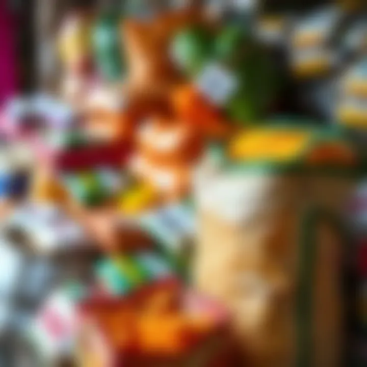 Packaged Products Highlighting Bidhaa in Kenyan Trade Colorful assortment of goods packaged for sale in a typical Kenyan marketplace