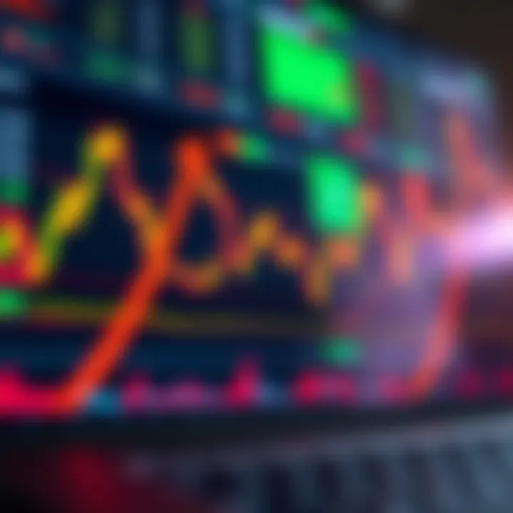 Binary Options Trading Interface with Market Trends Illustration showing financial charts and binary options trading interface with upward and downward arrows