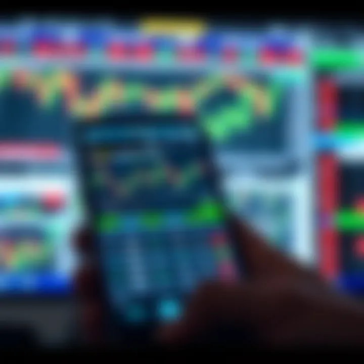 Mobile device displaying binary trading application interface with charts and options