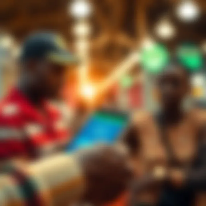 Digital Money Transfer Using d Mpesa in Kenya Illustration showing digital transfer of money via mobile network connecting Kenyan users