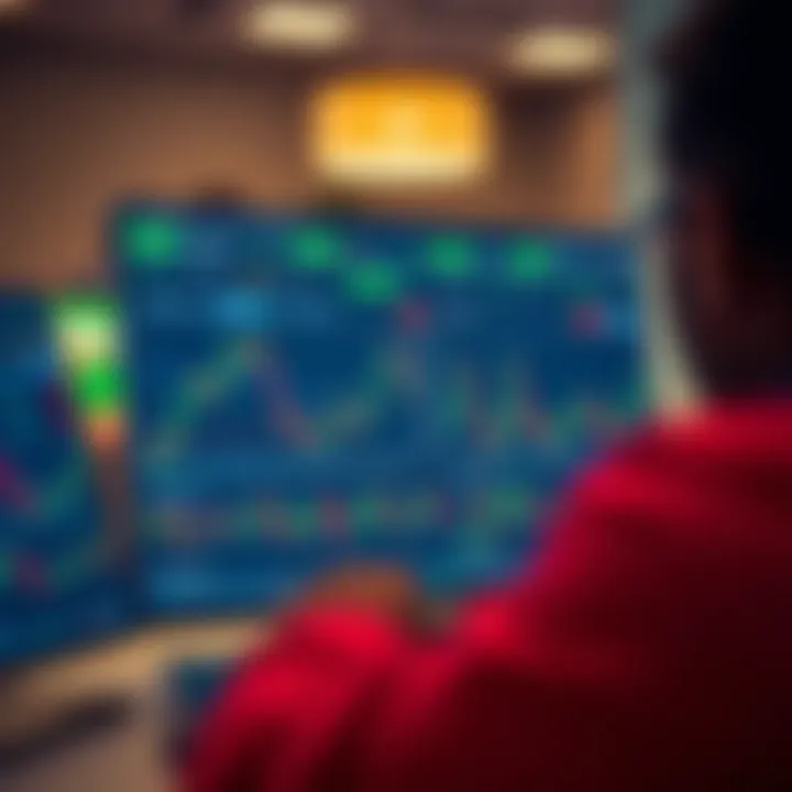 Graphical representation of a trading platform interface showing various financial instruments and simulated trading activity
