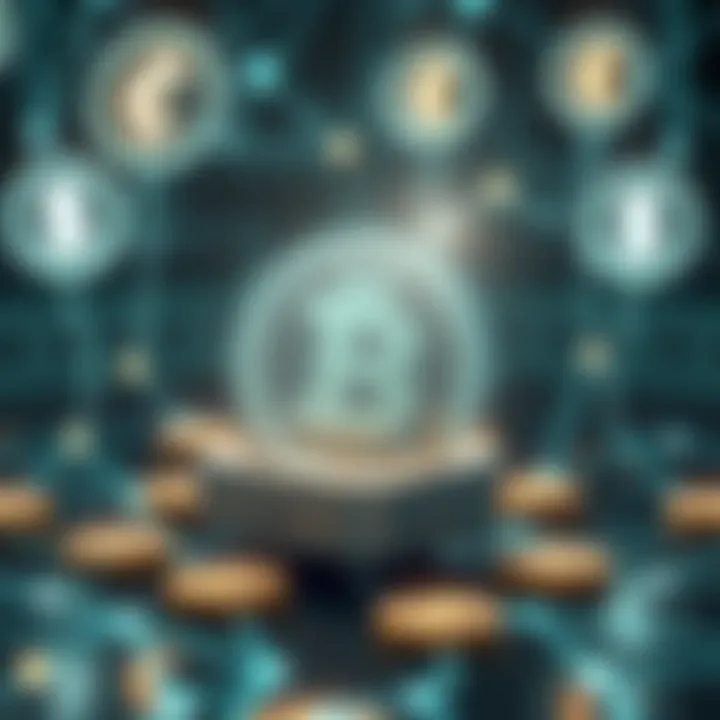 Automated Digital Currency Generation Concept Digital representation of automated money generation concept with virtual currency symbols and network connections