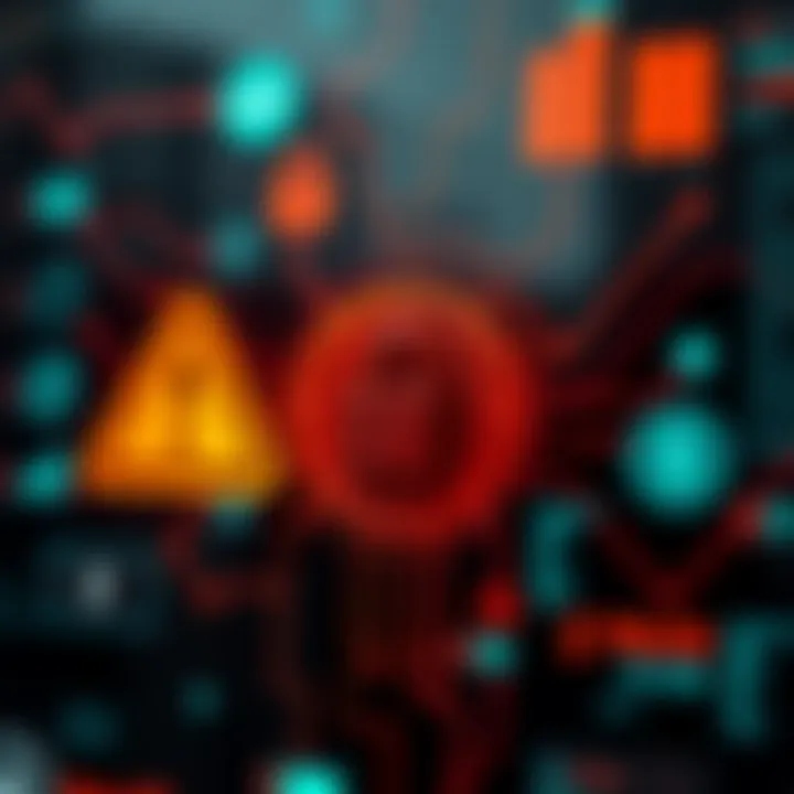 Security Risks and Financial Warnings in Digital Money Tools Warning symbol with lock and financial icons illustrating risks and security concerns in digital money tools