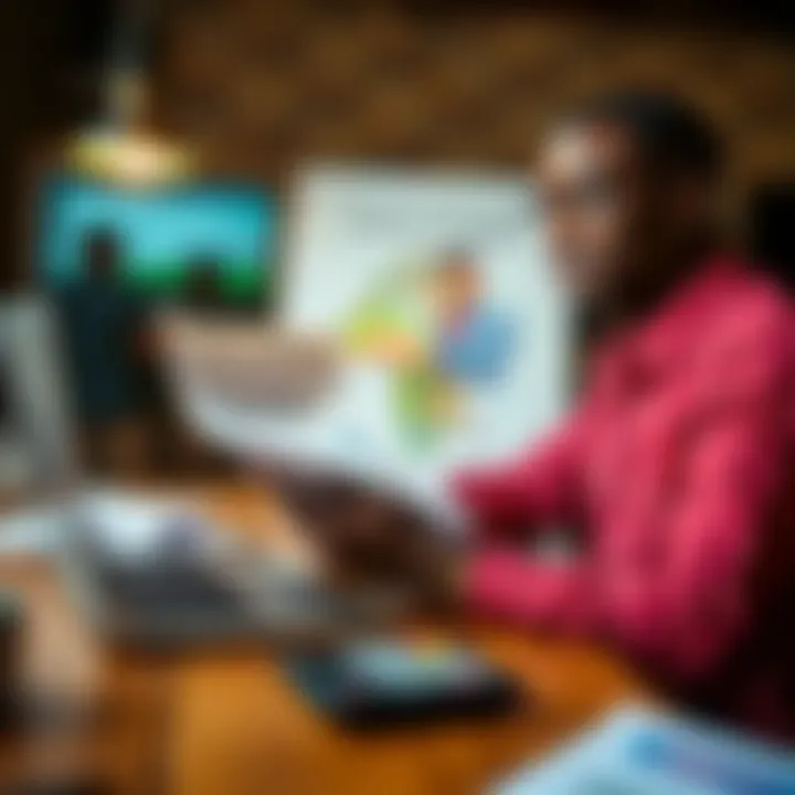 Kenyan entrepreneur reviewing financial documents with laptop and calculator on a wooden desk