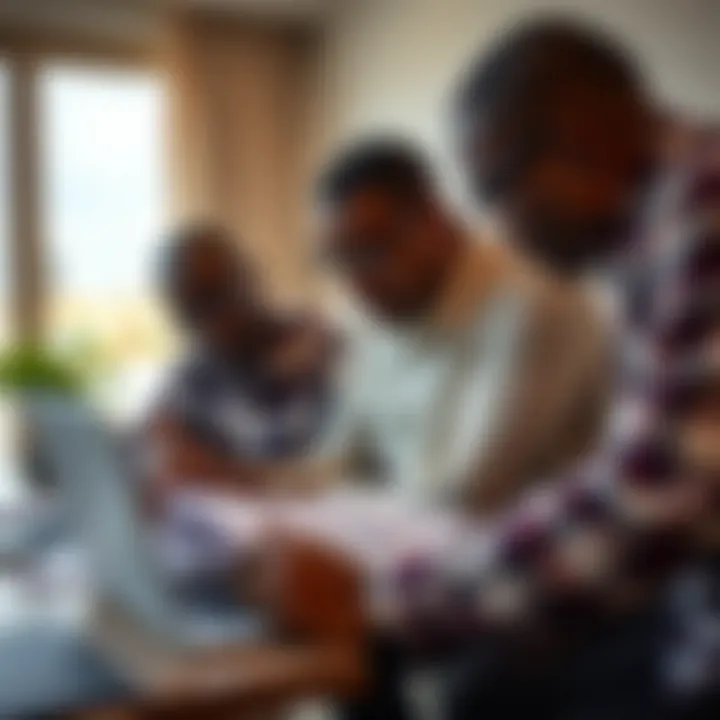 Illustration of Kenyan entrepreneurs collaborating over financial planning documents with a laptop and charts