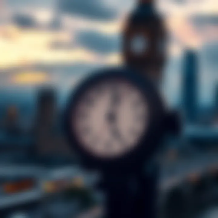 Clock showing London time with Kenyan landmarks in background