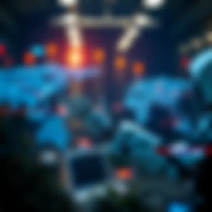 Abstract digital interface showcasing a master navigator bot coordinating multiple navigation routes across virtual platforms