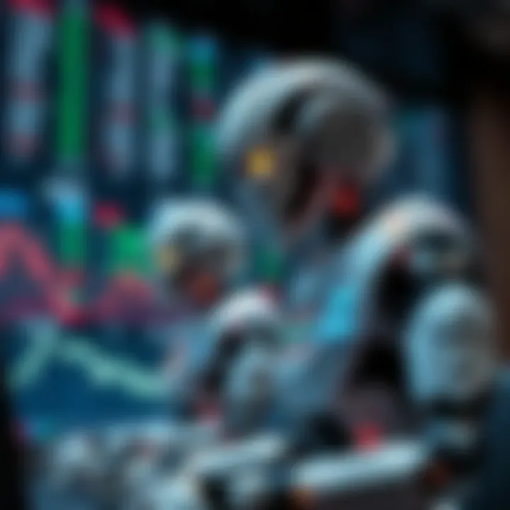 Conceptual illustration of trading bots executing buy and sell orders in a digital stock exchange environment
