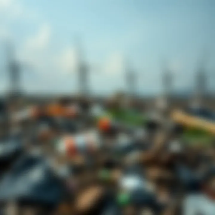 Environmental impact concept showing synthetic waste in nature with focus on pollution