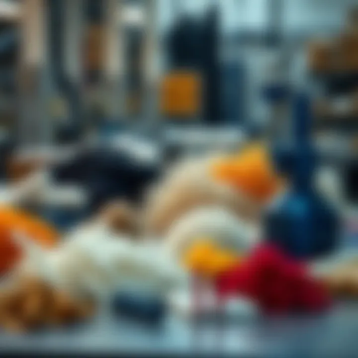 Diverse Synthetic Materials Utilized in Industry Variety of synthetic materials including fibres and polymers displayed on a factory table