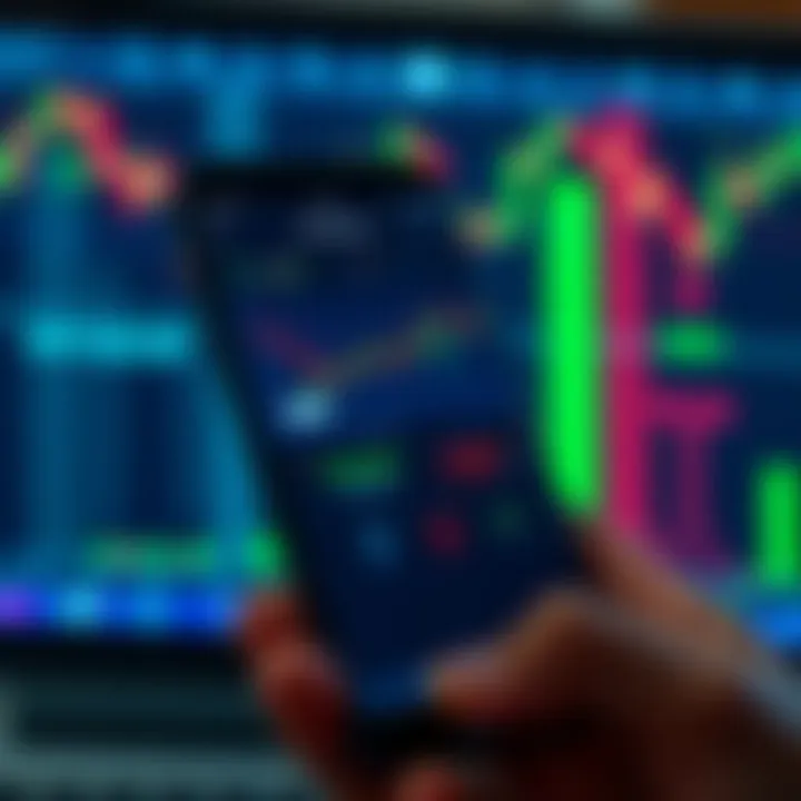 Mobile screen displaying TradingView Deriv app interface with trading charts and indicators