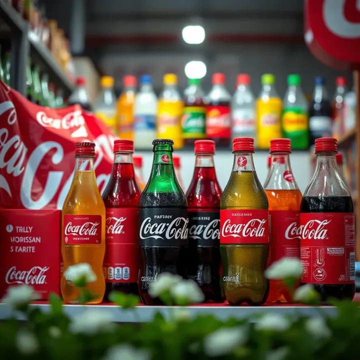 Display of popular beverage products from major companies competing in Kenya's soft drink sector