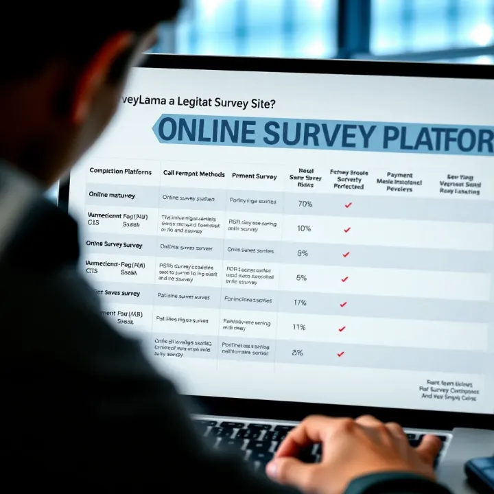 Comparison of Online Survey Platforms and Payment Methods Diagram comparing different online survey platforms highlighting payment methods, user ratings, and potential risks