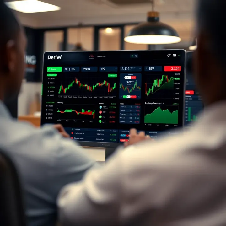 Dashboard view of a digital trading platform displaying charts, performance indicators, and trading options