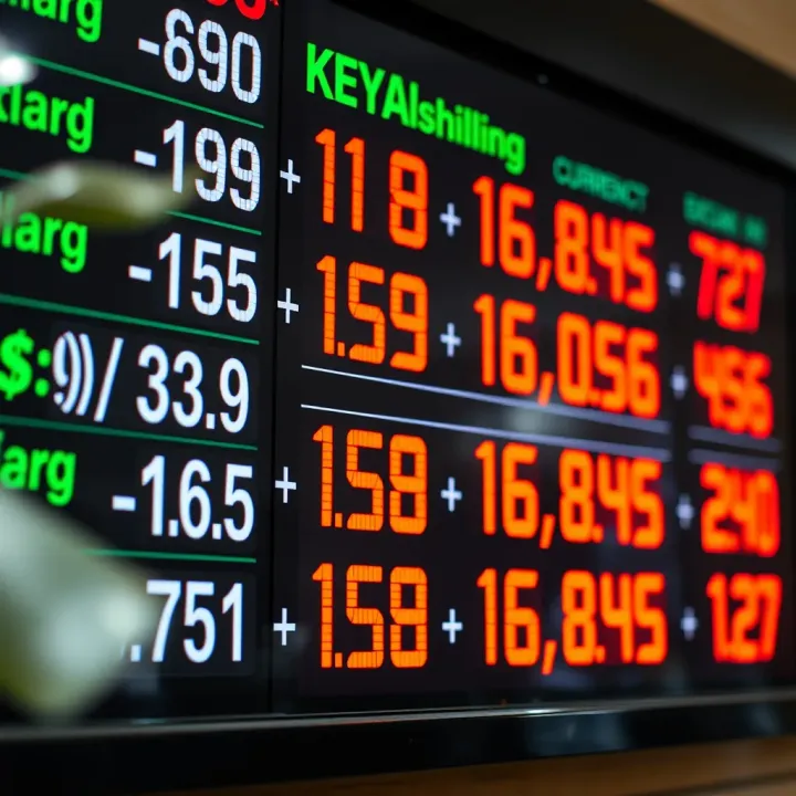 Current Exchange Rates for US Dollar to Kenyan Shilling Currency exchange board showing US dollar to Kenyan shilling rates