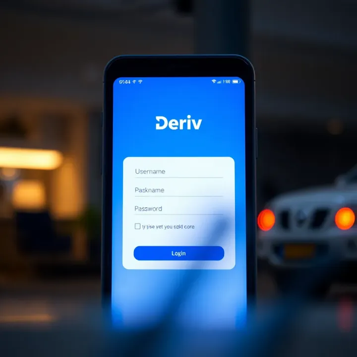 User interface of the Deriv app login screen showing fields for username and password entry