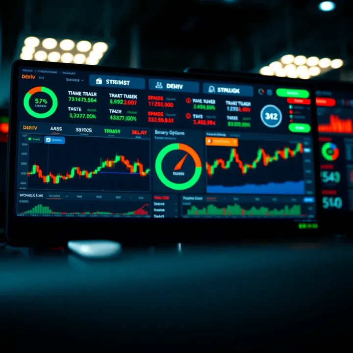 Dashboard view showing binary options trading charts and account management tools on Deriv platform