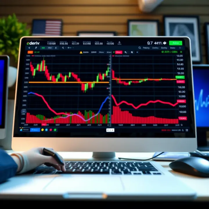 Illustration showing automated trading strategies on Deriv platform with charts and algorithms