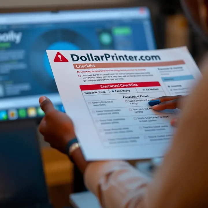 Risks of DollarPrinter.com and Practical Advice for Safe Online Earnings Checklist highlighting risks and safe online earning tips for Kenyans