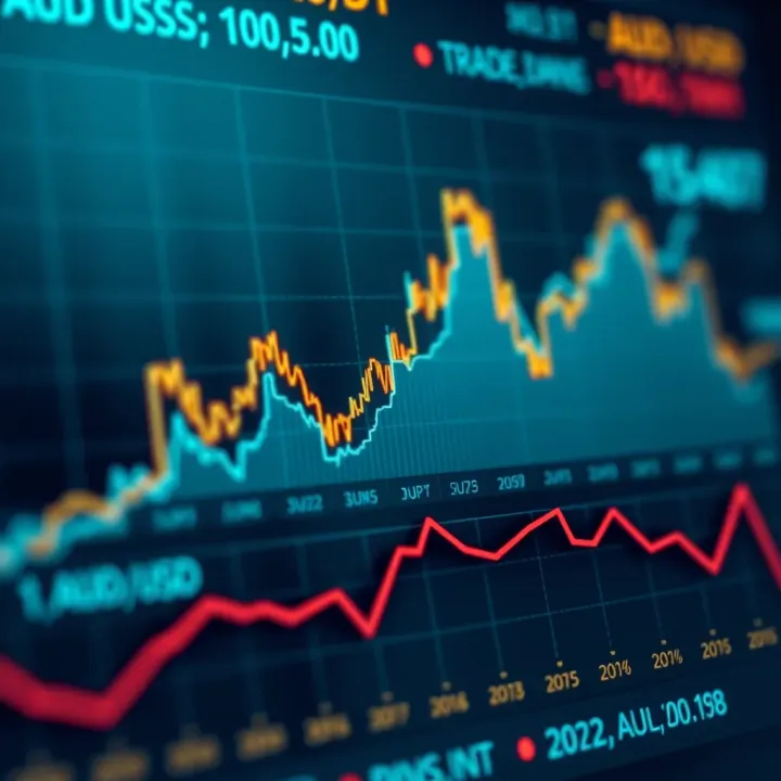 Key Economic Drivers Affecting AUD/USD Currency Movements Chart showing economic indicators influencing the AUD/USD currency pair including trade balances and interest rates