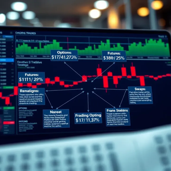 Diagram illustrating various derivatives trading strategies including options, futures, and swaps