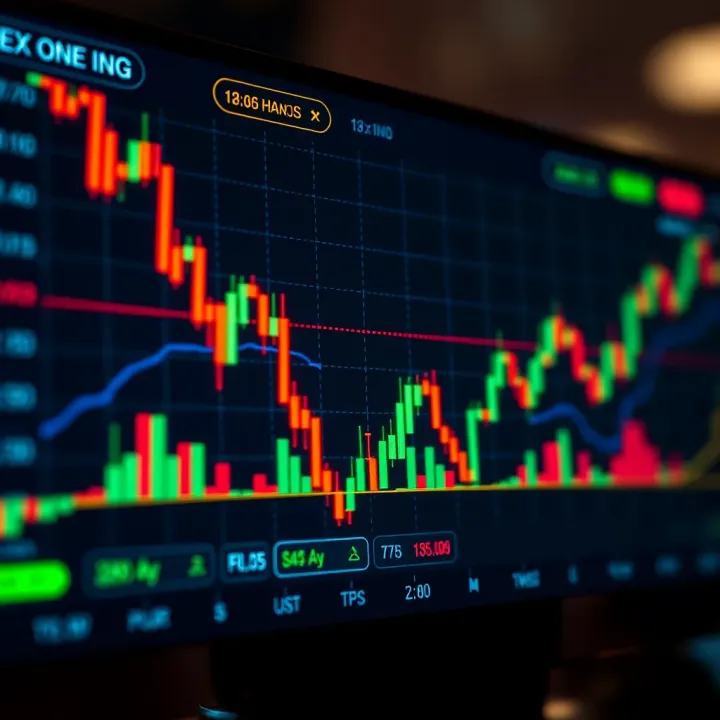 Illustration of a forex trading chart displaying market trends and currency pairs
