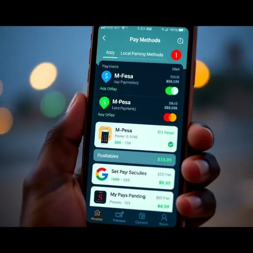 Kenyan mobile phone screen showcasing local payment methods including M-Pesa for forex transactions