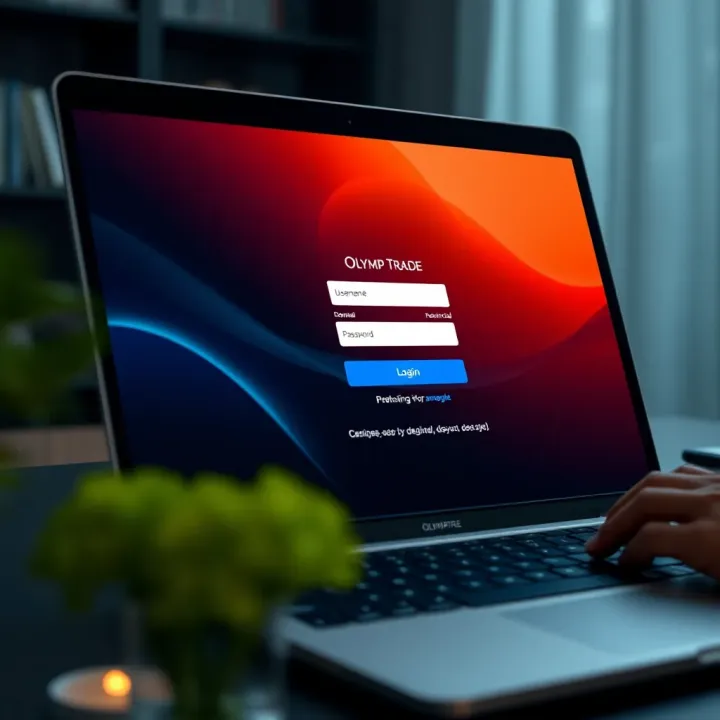 Accessing Olymp Trade Login Screen on Desktop Screenshot of the Olymp Trade login screen on a laptop showing username and password fields