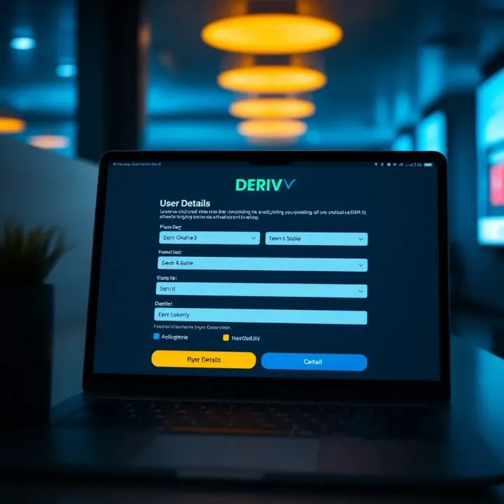 Deriv platform registration screen displaying form fields for user details