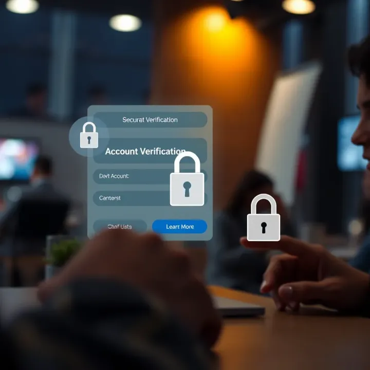 Illustration of digital verification with documents and secure login symbols
