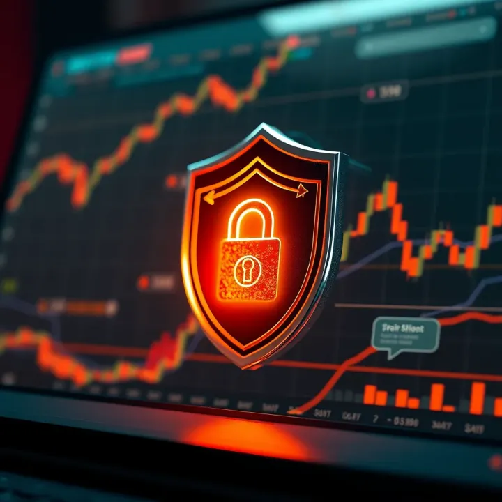 Illustration showing security shield protecting online trading account