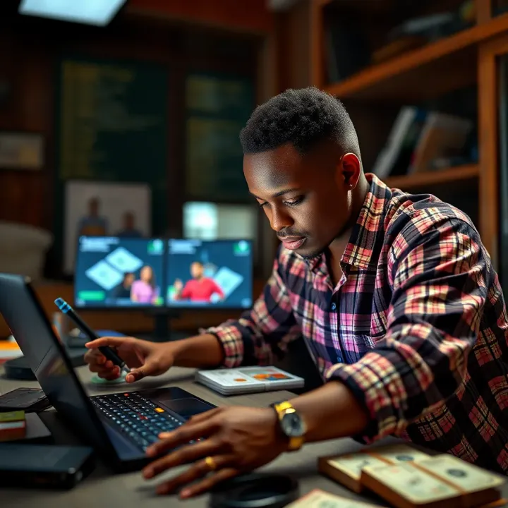 Conceptual graphic showing online income streams and safety tips for Kenyan users