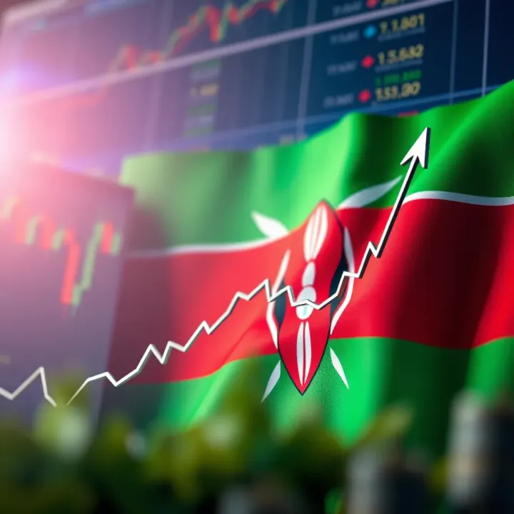 Graph displaying commodity price trends with Kenyan flag and financial charts in the background