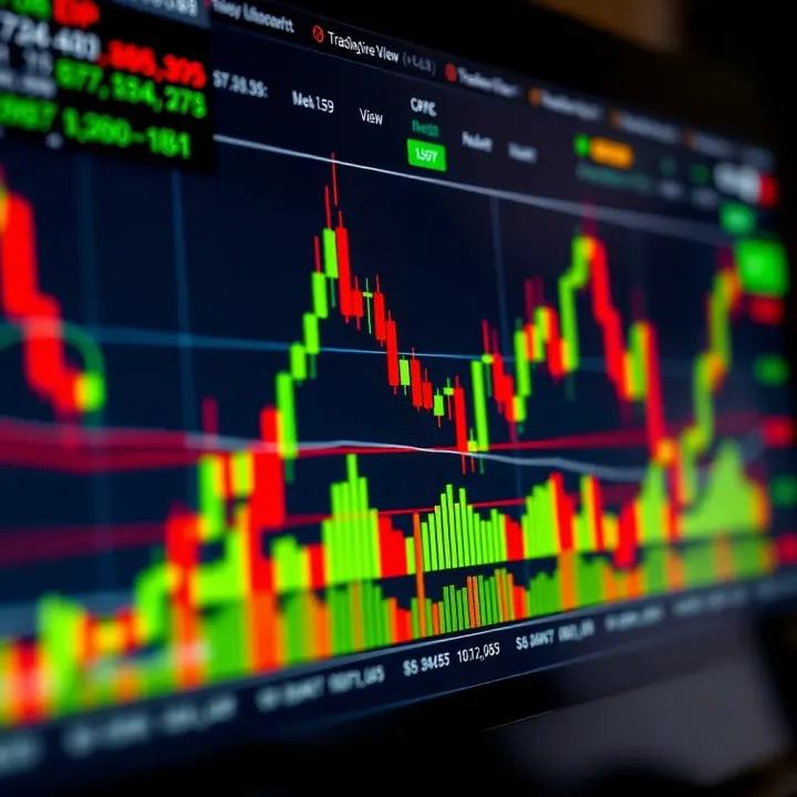 TradingView chart displaying candlestick patterns with multiple technical indicators overlaid