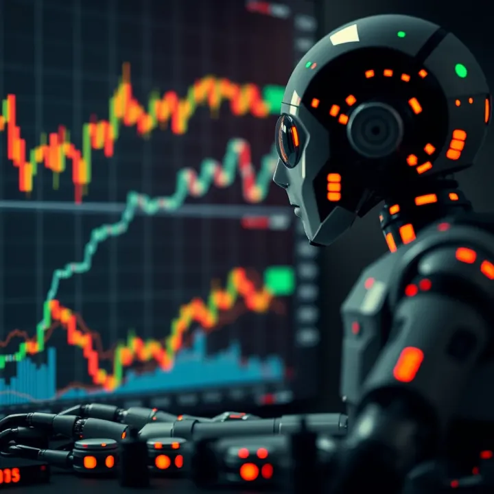 Graph showing AI trading bot analyzing financial data with charts and algorithms