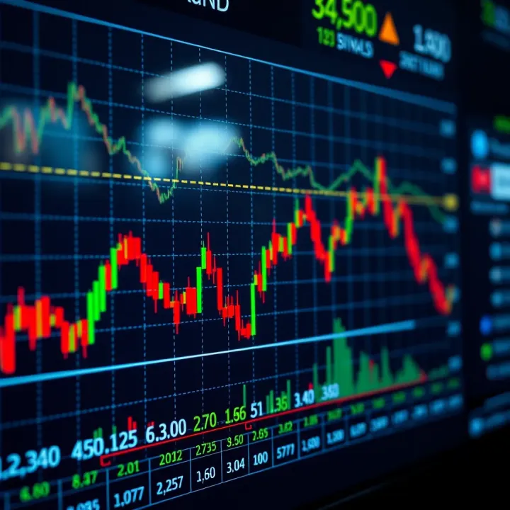 Graph showing fluctuating asset prices indicating binary trading predictions