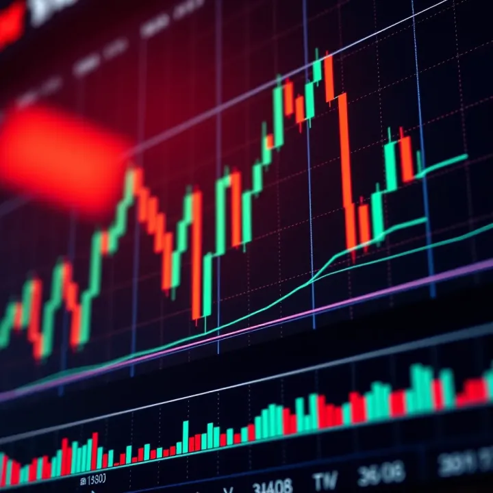 Candlestick chart displaying bullish and bearish trends in a financial market